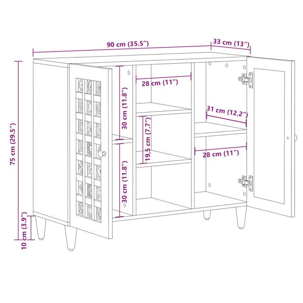 Служебен шкаф Естествен 90 x 33 x 75 см Солидно мангово дърво