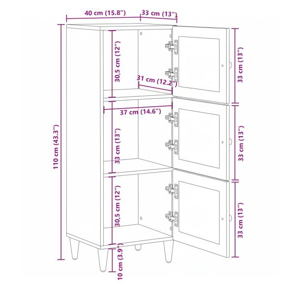 Висок шкаф Естествен 40 x 33 x 110 см Солидно мангово дърво
