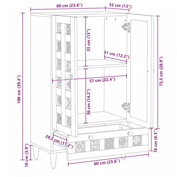 Висок шкаф Естествен 60 x 33,5 x 100 см Солидно мангово дърво