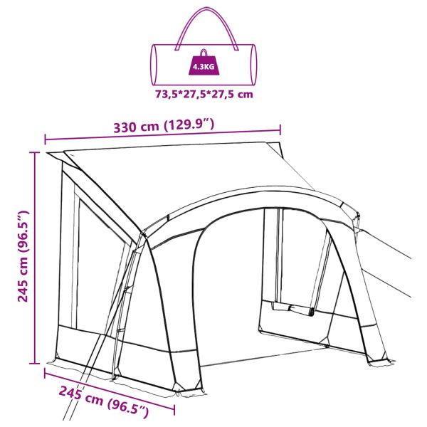 Тент за каравана за 3-ма Сив и оранжев 252 x 245 x 245 см