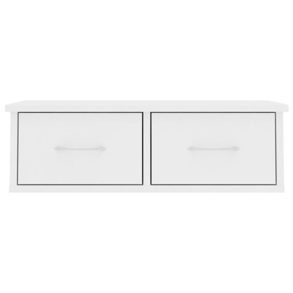 Стенен рафт с чекмеджета, бял, 60x26x18,5 см, инженерно дърво