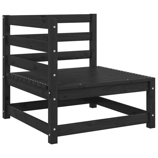 Градински лаундж комплект, 3 части, черен, бор масив