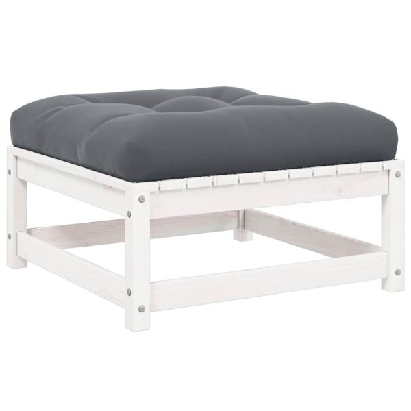 Градинска табуретка с възглавница, бяла, борова дървесина масив