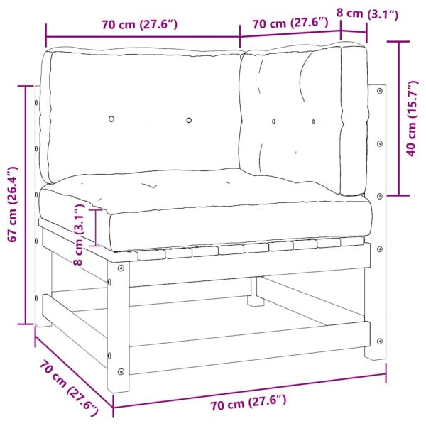 Градински 2-местен диван с възглавници, бял, борово дърво масив