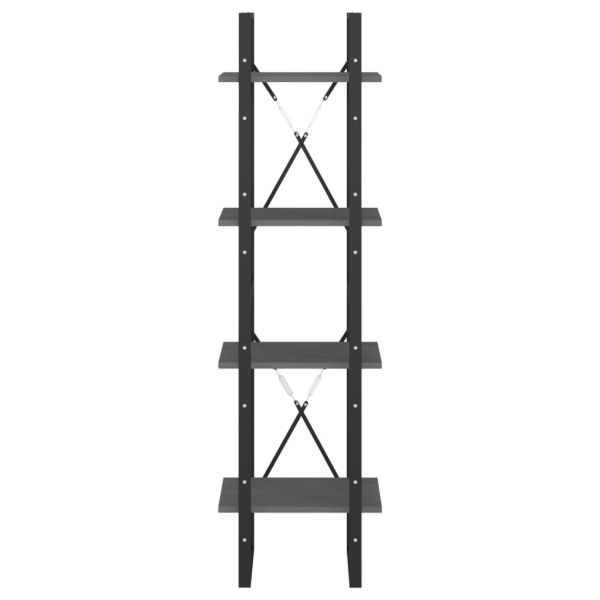 4-етажна библиотека, сива, 40x30x140 см, борово дърво масив