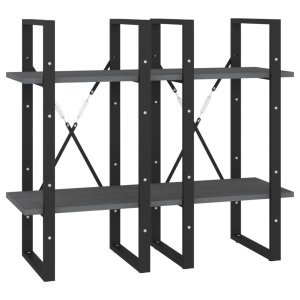 4-етажна библиотека, сива, 40x30x140 см, борово дърво масив