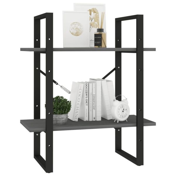 2-етажна библиотека, сива, 60x30x70 см, борово дърво масив