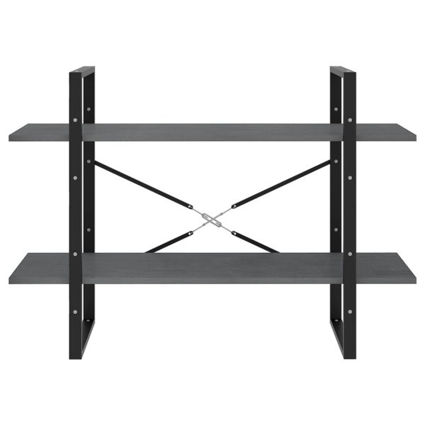 2-етажна библиотека, сива, 100x30x70 см, борово дърво масив