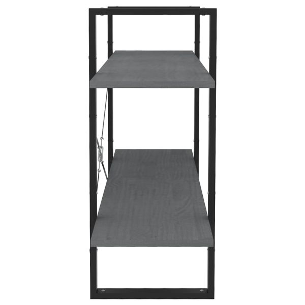 2-етажна библиотека, сива, 100x30x70 см, борово дърво масив