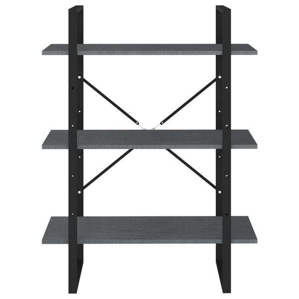 3-етажна библиотека, сива, 80x30x105 см, борово дърво масив