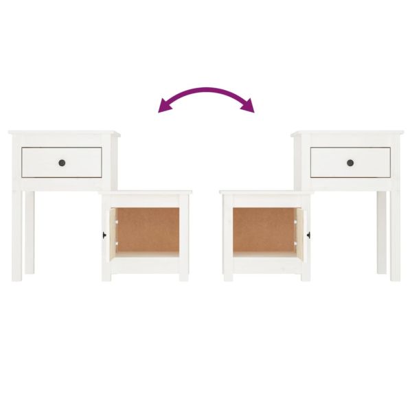 Нощни шкафчета, 2 бр, бели, 79,5x38x65,5 см, борово дърво масив