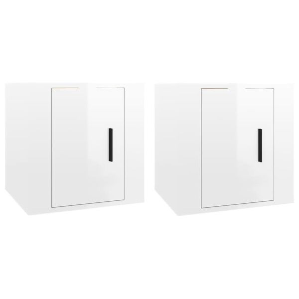 ТВ шкафове със стенен монтаж, 2 бр, бял гланц, 40x34,5x40 см