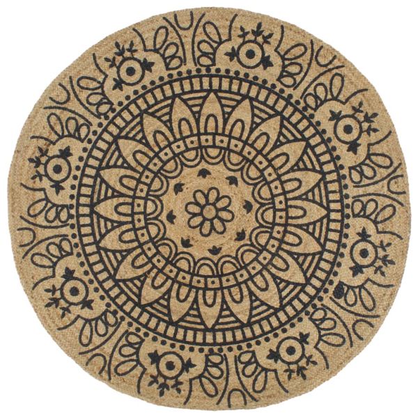 Ръчно тъкан килим от юта, тъмносин принт, 90 см