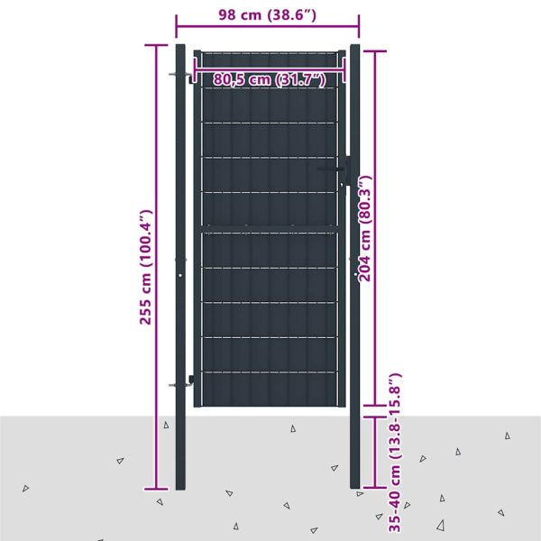 Оградна порта PVC и стомана 100x204 см, антрацит