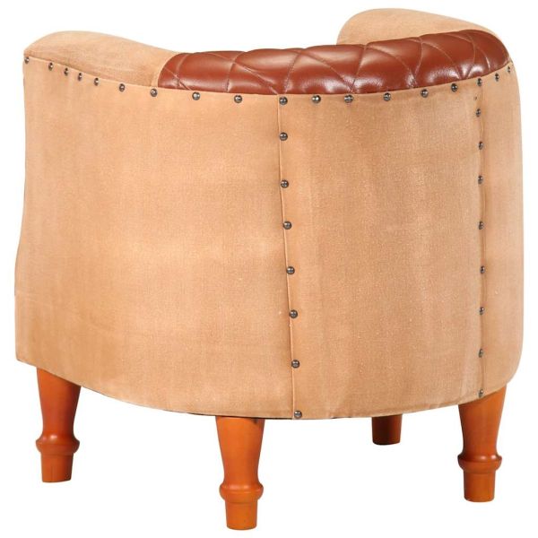 Фотьойл, кафяв, естествена кожа и мангово дърво масив