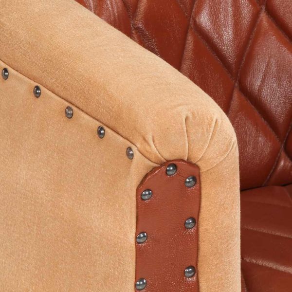 Фотьойл, кафяв, естествена кожа и мангово дърво масив