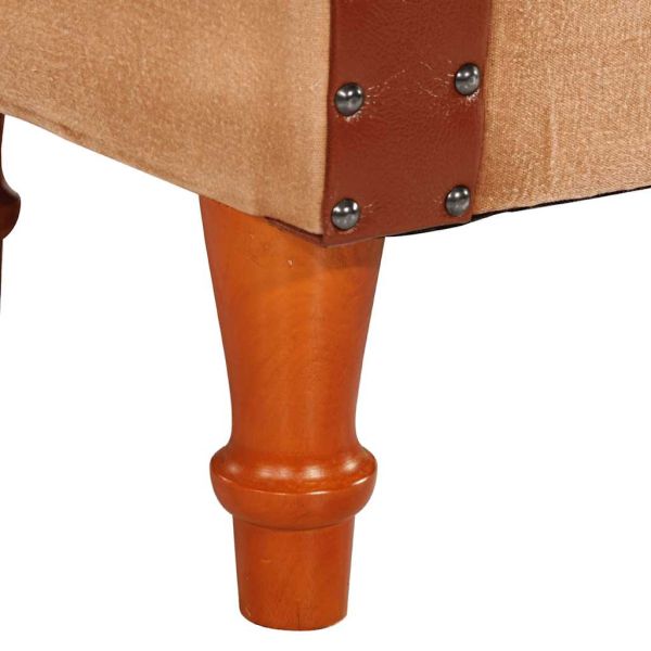 Фотьойл, кафяв, естествена кожа и мангово дърво масив