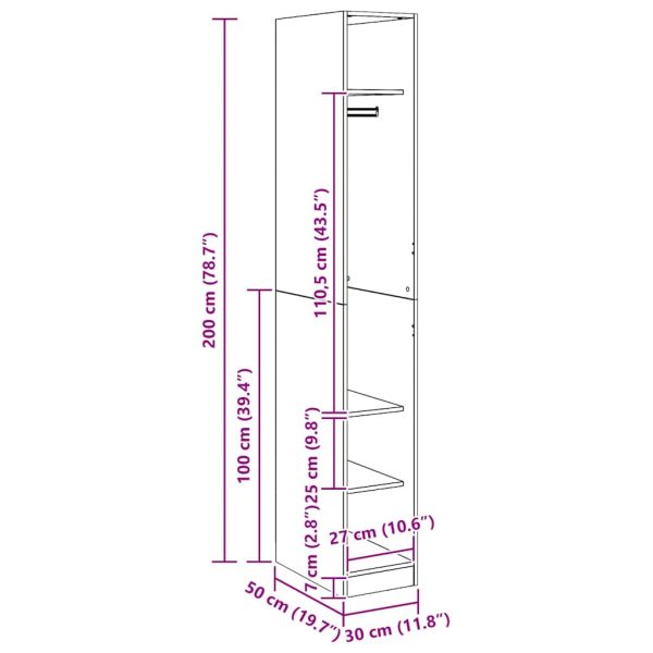 Гардероб, дъб артизан, 30x50x200 см, инженерно дърво