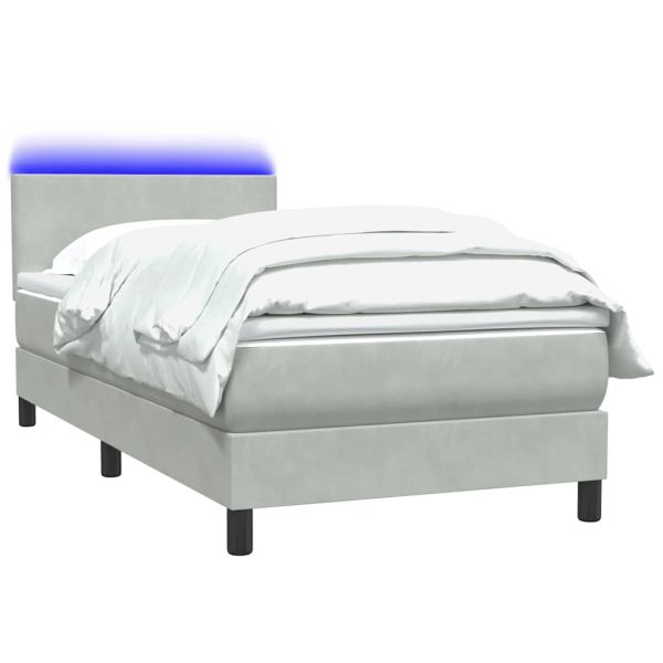 Боксспринг легло с матрак и LED, светлосиво, 80x210 см, кадифе
