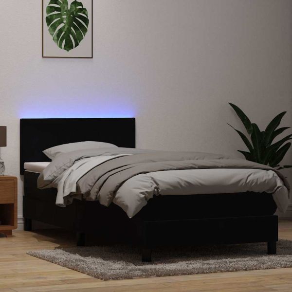 Боксспринг легло с матрак и LED, черно, 90x210 см, кадифе