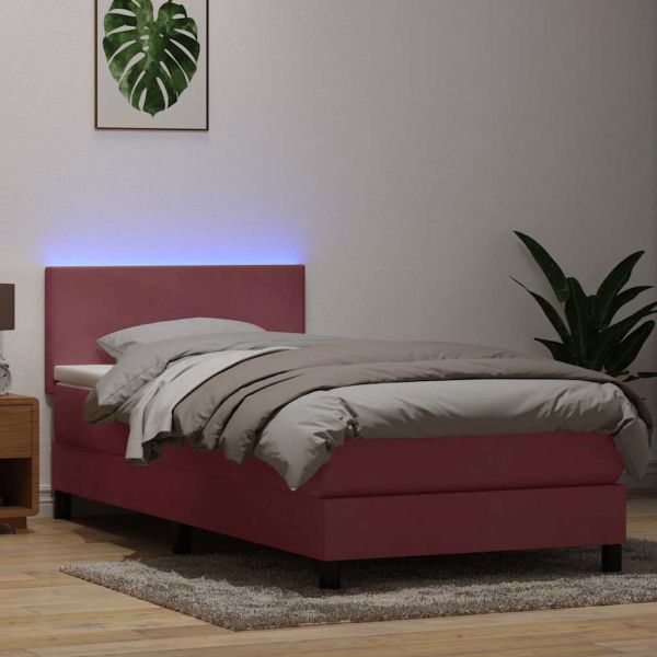 Боксспринг легло с матрак и LED, розово, 90x210 см, кадифе