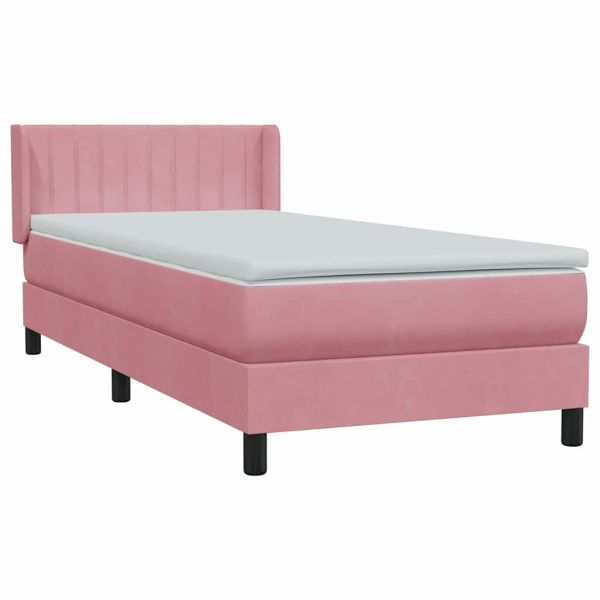Боксспринг легло с матрак, розово, 90x210 см, кадифе