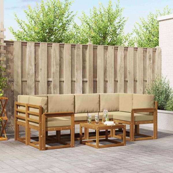 Комплект дивани за открито 7 pcs Натурален и Бежов