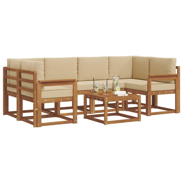 Комплект дивани за открито 7 pcs Натурален и Бежов