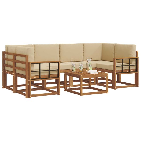 Комплект дивани за открито 7 pcs Натурален и Бежов