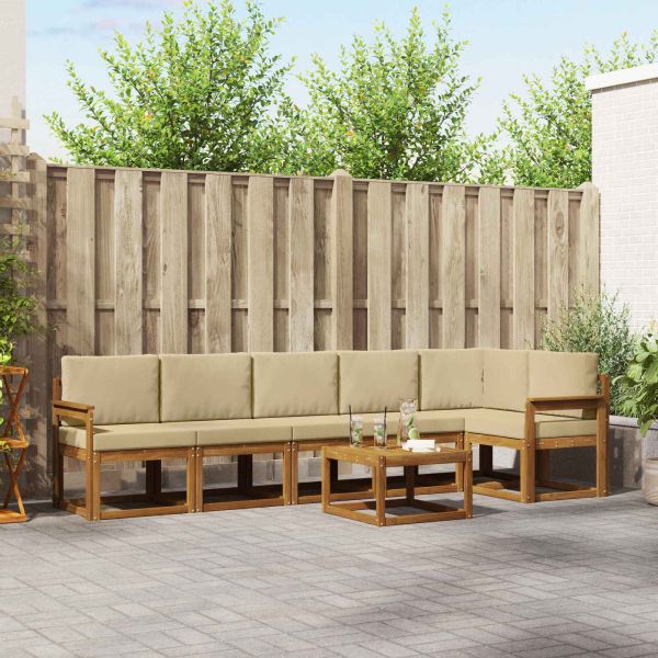 Комплект дивани за открито 7 pcs Натурален и Бежов