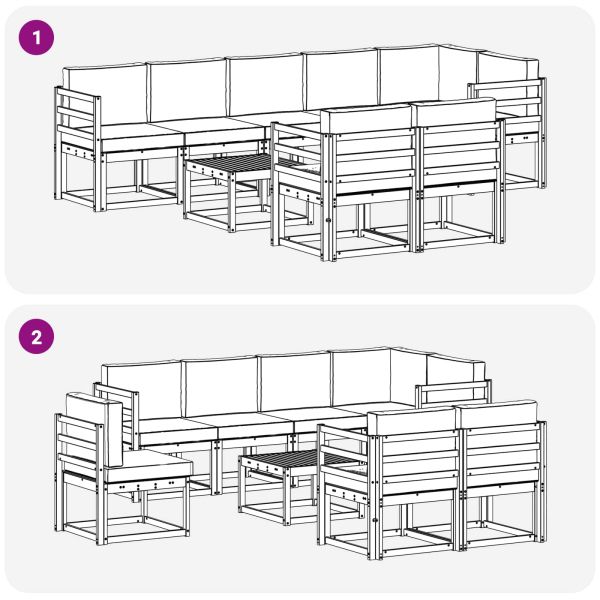 Комплект дивани за открито 9 pcs Натурален и Антрацит