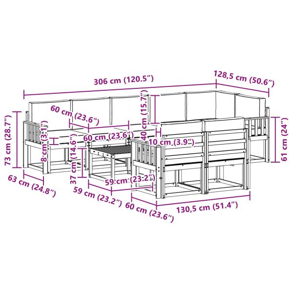 Комплект дивани за открито 9 pcs Натурален и Крема