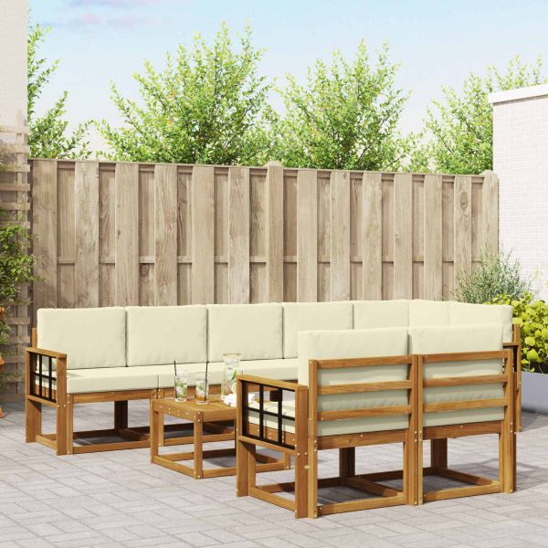 Комплект дивани за открито 9 pcs Натурален и Крема