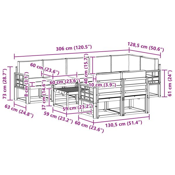 Комплект дивани за открито 9 pcs Натурален и Крема