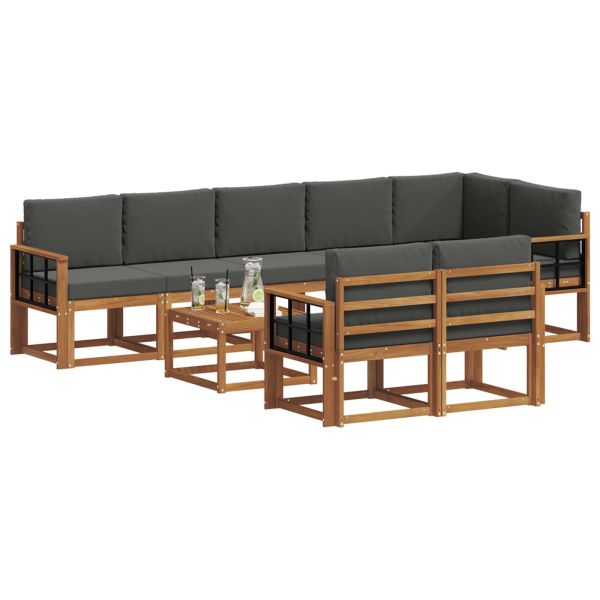 Комплект дивани за открито 9 pcs Натурален и Антрацит