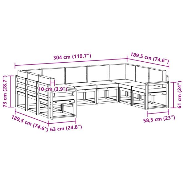 Комплект дивани за открито 9 pcs Натурален и Бежов
