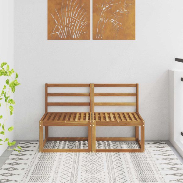 2 Брой Среден диван за открито Солидно акациево дърво Естествен