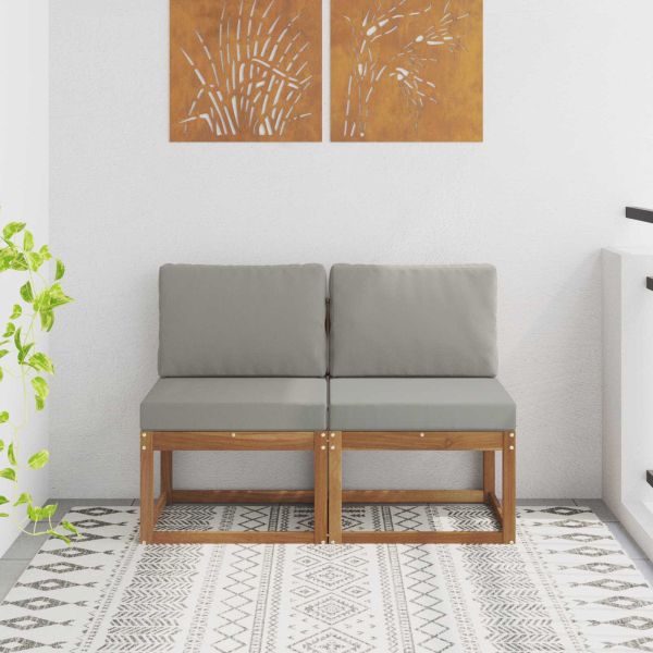 2 Брой Среден диван за открито Солидно акациево дърво Естествен