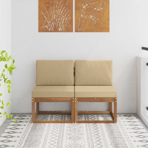 2 Брой Среден диван за открито Солидно акациево дърво Естествен