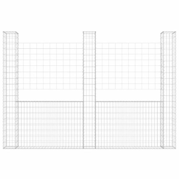 U-образна габионна кошница с 3 стълба, желязо, 260x20x200 см