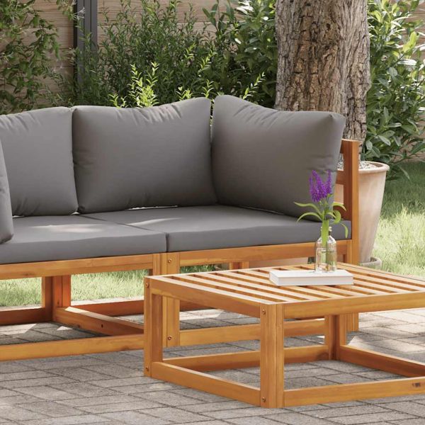 Модулен ъглов диван тъмносиви възглавници акациево дърво масив