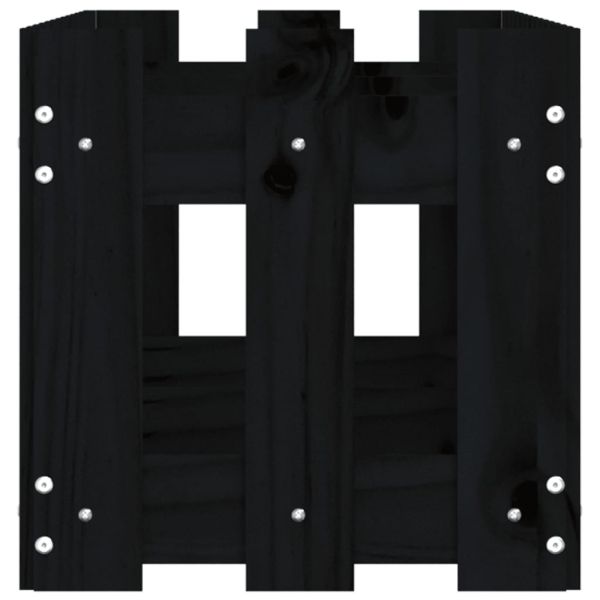 Градинска леха с дизайн на ограда черна 150x30x30 см бор масив