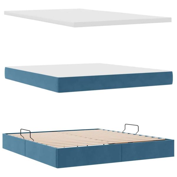 Легло с място за съхранение и матрак Тъмен син 180 x 200 cm