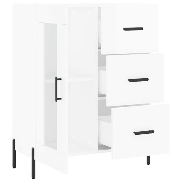 Сайдборд, бял гланц, 69,5x34x90 см, инженерно дърво