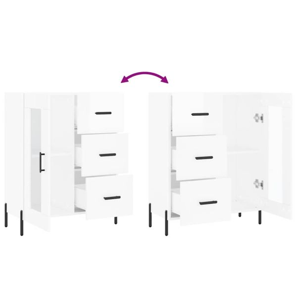 Сайдборд, бял гланц, 69,5x34x90 см, инженерно дърво