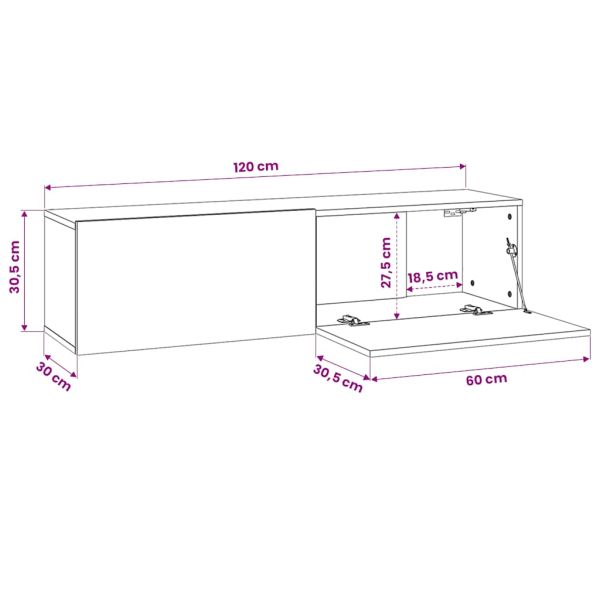 ТВ шкаф, черно и дъб, 120x30x30,5 см, инженерно дърво