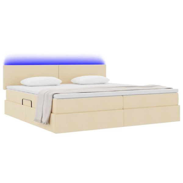 Легло с място за съхранение и LED Кремав 200 x 200 cm текстил