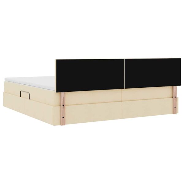 Легло с място за съхранение и LED Кремав 200 x 200 cm текстил