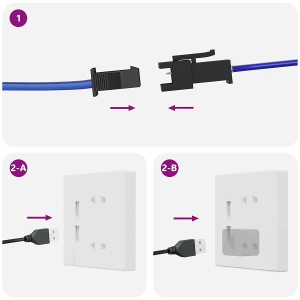 LED лента 2 pcs Черен и прозрачен 2300 мм Мед и пластмаса