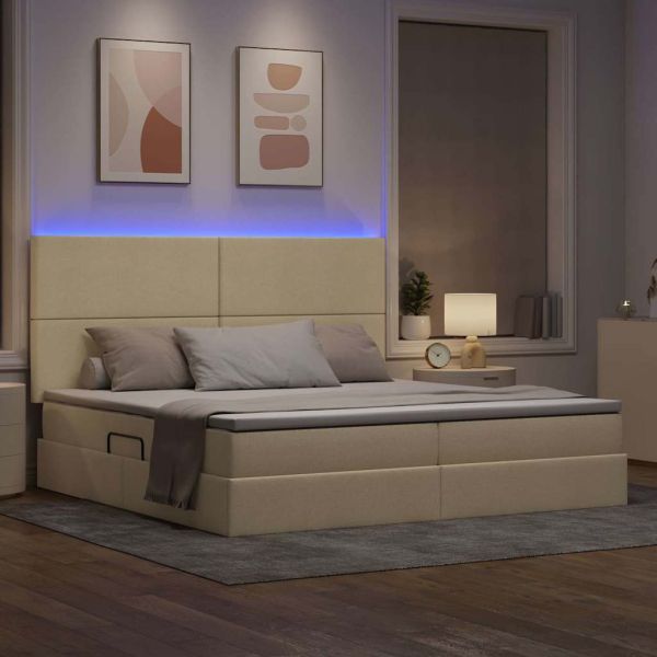 Легло с място за съхранение и LED Кремав 200 x 200 cm Полиестер